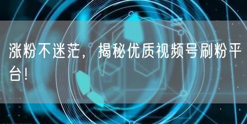 涨粉不迷茫,揭秘优质视频号刷粉平台!