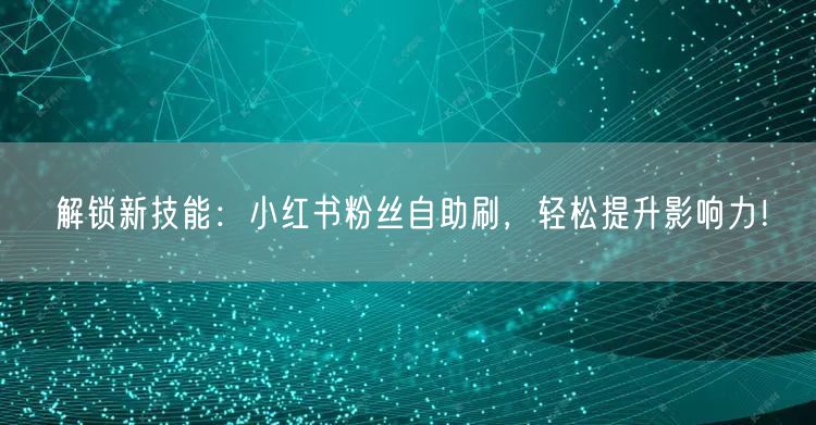 解锁新技能:小红书粉丝自助刷,轻松提升影响力!
